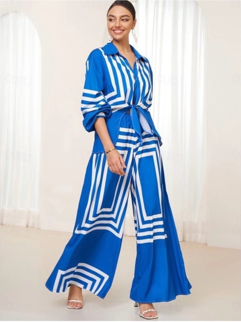 Commense Blue Geometric Wide-Leg Set